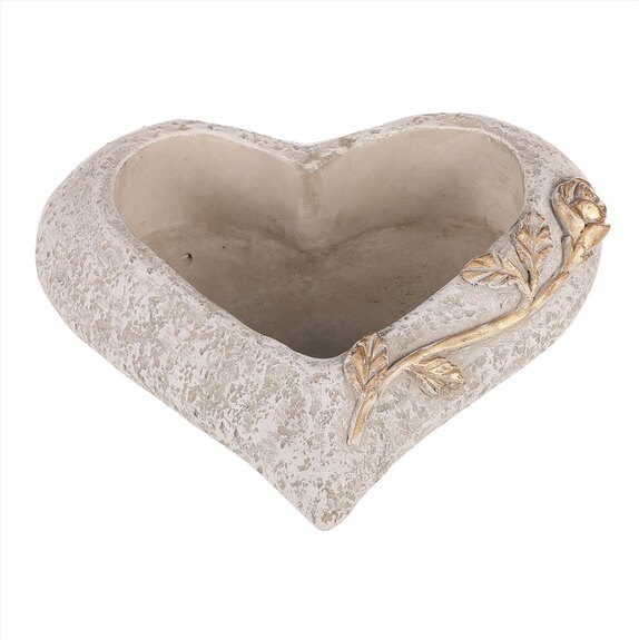 Obal pietní na květiny - betonový, šedé srdce se zlatou růží, vel. "S".