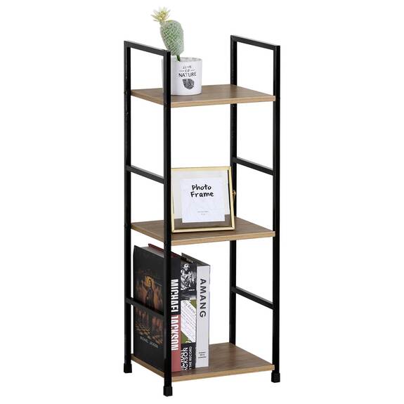 Regál, 3 police, dekor dub, MDF, černý lak