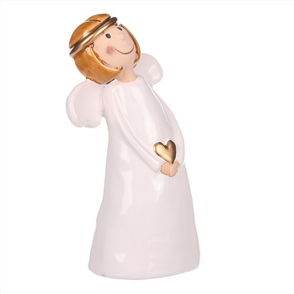 Anděl bílý držící srdce, keramika