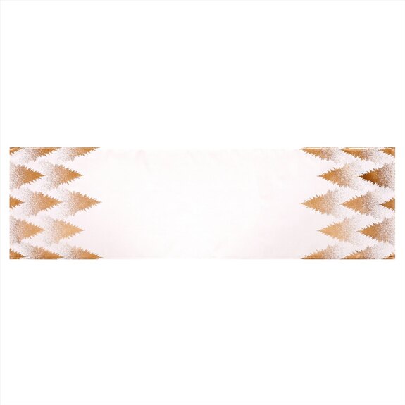 Běhoun bílý - zlaté stromky na okrajích, 100% polyester, 40 x 150 cm.