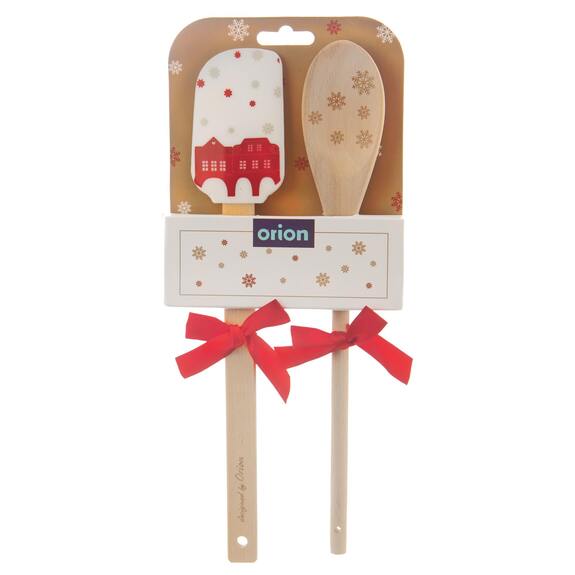 Stěrka kuch. sil./dřevo+vařečka DOMKY zlatá