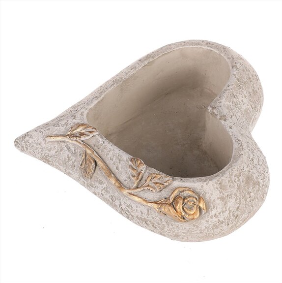 Obal pietní na květiny - betonový, šedé srdce se zlatou růží, vel. "S".