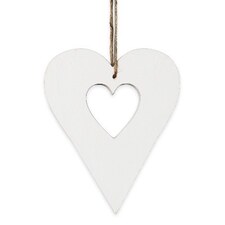 Srdce závěs dřevo 10cm bílá