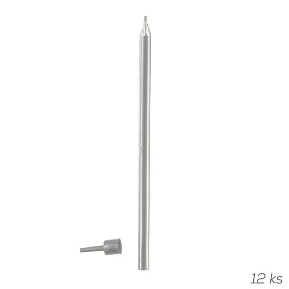 Svíčka dortová 12 ks 12,5 cm stříbrná, náhr. 822262