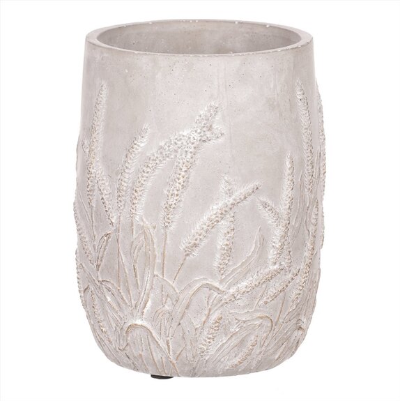 Váza betonová s dekorem obilí, zlatá barva.