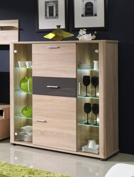 Vitrína s barem Falco Filemon R2 sonoma/grafit lesk