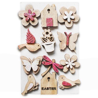 Přízdoby jaro dřevo 12ks/2cm mix