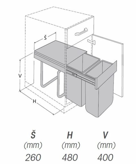 Výsuvný odpadkový 2-koš, 1x20 l + 1x10 l, K30-šedý plast