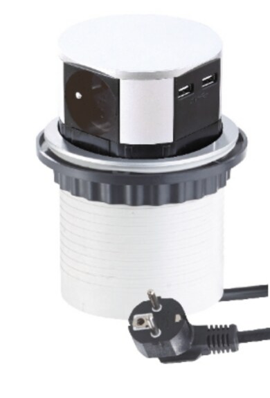 Zásuvka BOX 2 x USB 5 V DC (2,4 A) / 3 x 230 V AC (16 A) stříbrná