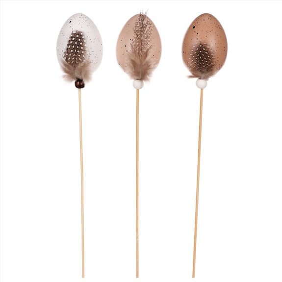 Vajíčko plastové - zápich, s pírkem, 6cm VEL7004 BR