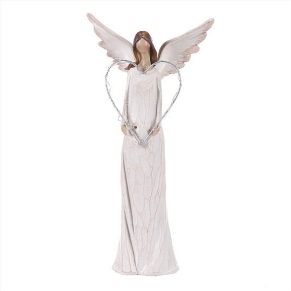 Anděl polyresinový - srdce s LED osvětlením, béžový