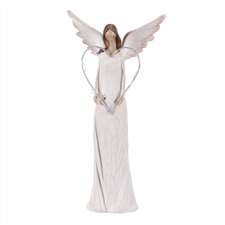 Anděl polyresinový - srdce s LED osvětlením, béžový