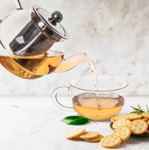 Čajová souprava borosil. sklo+nerez filtr 2 ks