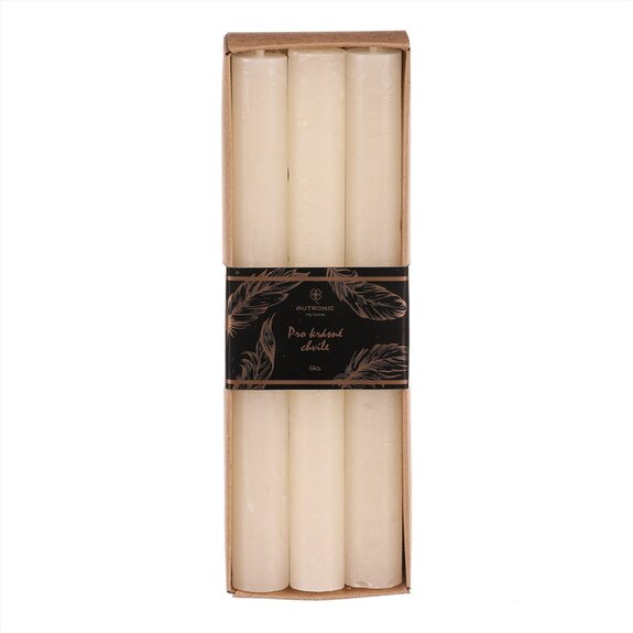 Svíčka kónická - parafín, béžová, cena za krabičku (6 ks).