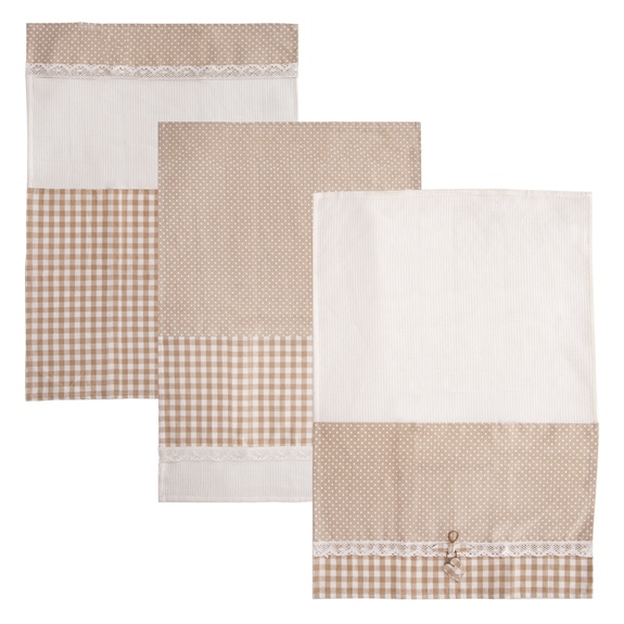 Utěrka kuch. bavlna Dot gifty 3 ks béžová
