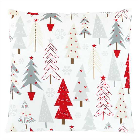 Polštář sametový s výplní - barevné vánoční stromky, 100% polyester, 45 x 45 cm.