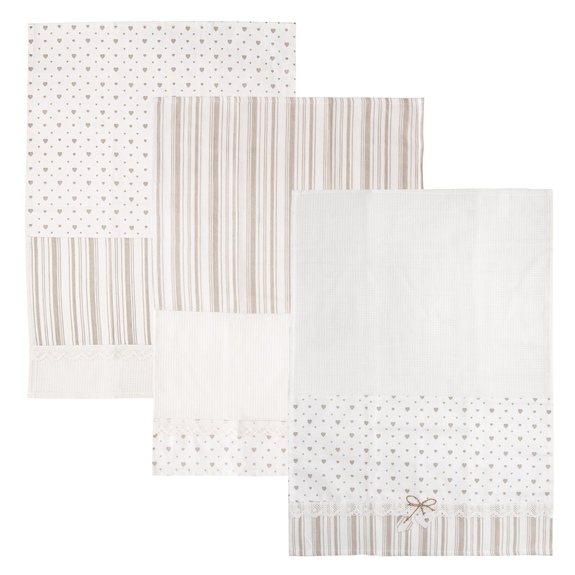 Utěrka kuch. bavlna Heart gifty SRDCE 3 ks hnědá