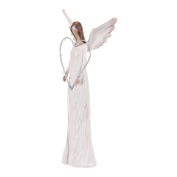 Anděl polyresinový - srdce s LED osvětlením, béžový