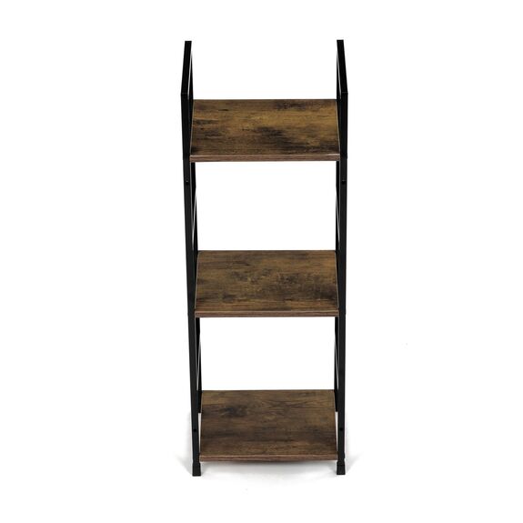 Regál, 3 police, dekor staré dřevo, MDF, černý lak