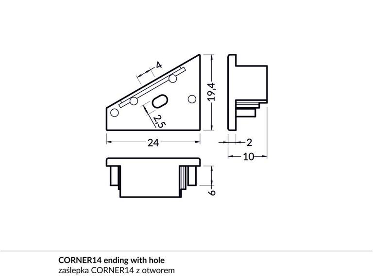 Koncovka WIRELI CORNER14 stříbrná s otvorem, pár