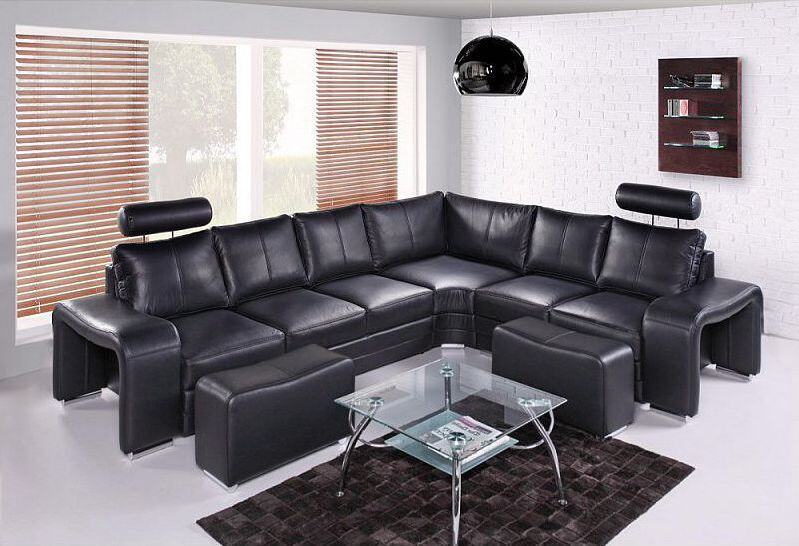 Kožená sedací souprava Endy s rozkladem pravá černá