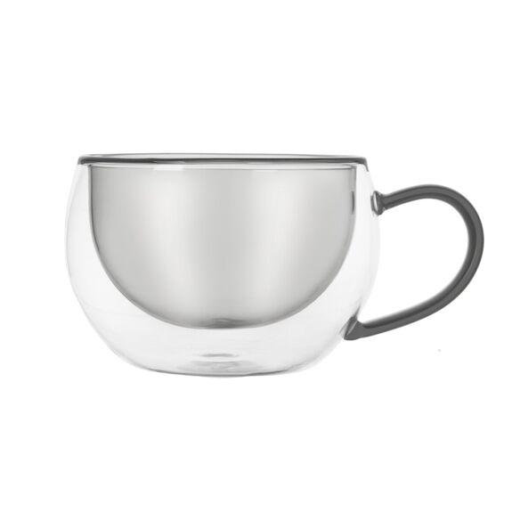 Hrnek dvoustěnné borosil. sklo 2ks DOUBLE cappuccino 0,33 l,šedá