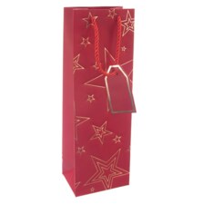 Taška papír dárková na víno hvězda 12x9x36 cm červená