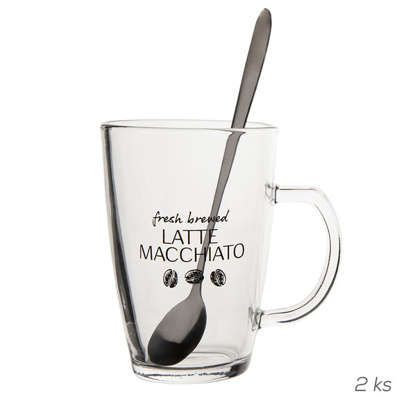 Hrnek sklo+lžička nerez 0,3 l, 2 ks