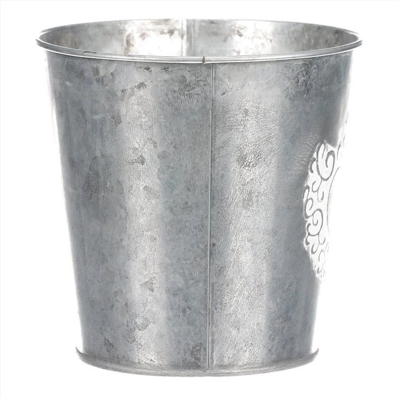 Obal kovový na květiny ve stříbrné barvě s dekorem srdce