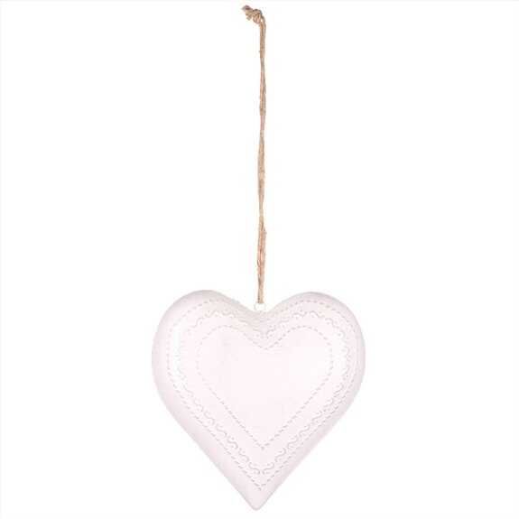 Srdce kovové, barva bílá. Kovová dekorace na pověšení.