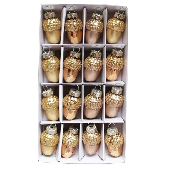 Žaludy baňky sklo 16ks/3cm zlatá