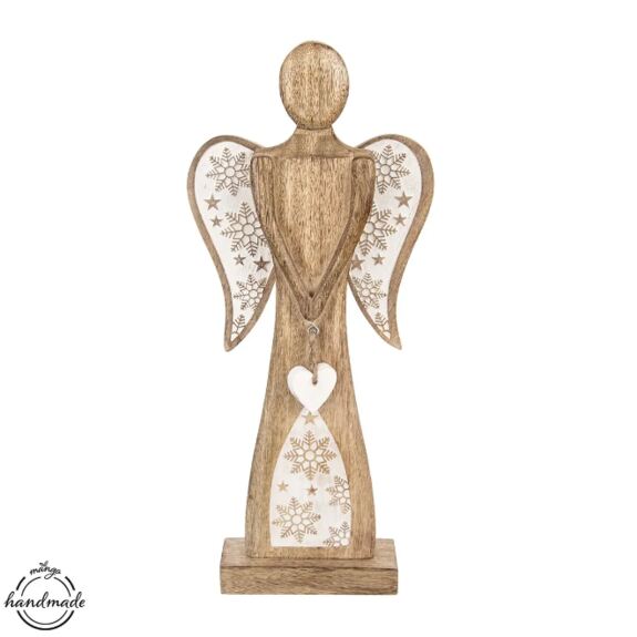 Anděl dřevo MANGO srdce+vločky v. 45,5 cm
