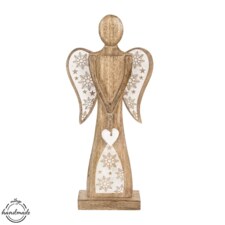 Anděl dřevo MANGO srdce+vločky v. 45,5 cm