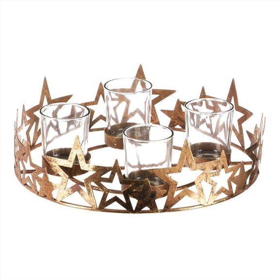 Svícen kovový adventní, zlatý.