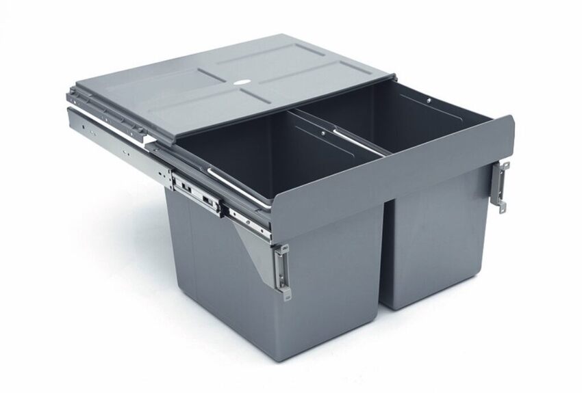 Výsuvný odpadkový 2-koš s úchyty dvířek, 2x27 l, K60-šedý plast