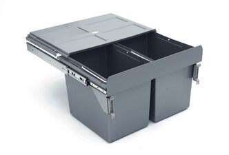 Výsuvný odpadkový 2-koš s úchyty dvířek, 2x27 l, K60-šedý plast