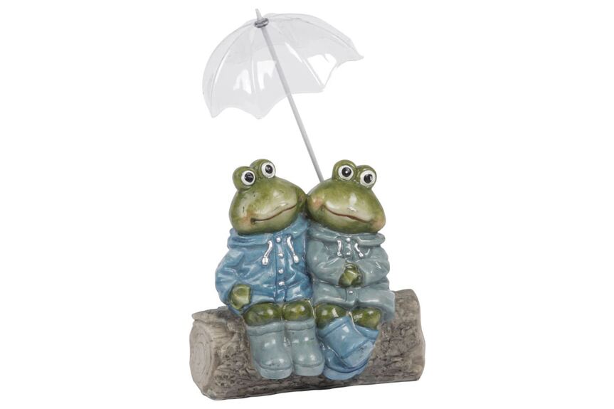 KER315 Žáby v pláštěnce na kládě. Polyresinová dekorace