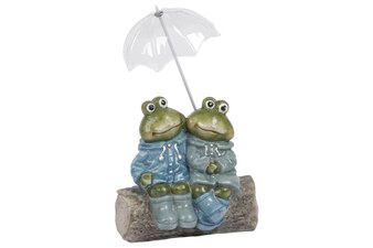 KER315 Žáby v pláštěnce na kládě. Polyresinová dekorace