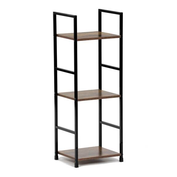 Regál, 3 police, dekor staré dřevo, MDF, černý lak