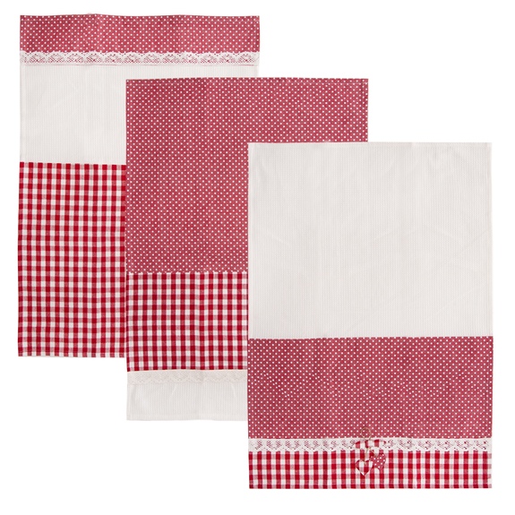 Utěrka kuch. bavlna Dot gifty 3 ks červená