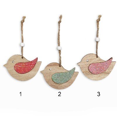 Ptáček závěs dřevo 9cm mix