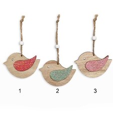 Ptáček závěs dřevo 9cm mix