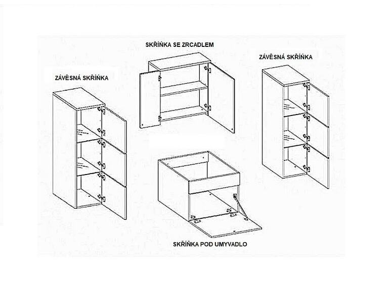 Skříňka se zrcadlem PULA 14 - nad umyvadlo - koupelnový nábytek MDF