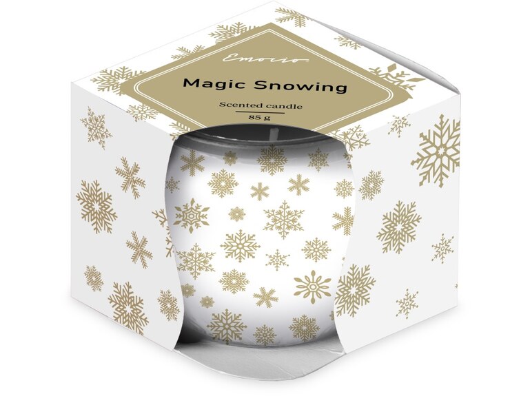Emocio Sklo Dekor 70x62 mm Magic Snowing bílo-zlatá, vonná svíčka
