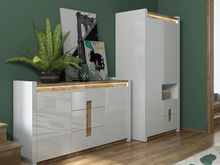 Komoda ALAMEDA KOM2D3S bílý lesk/dub westminster