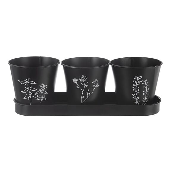 Květináč kov bylinky BLACK pr. 11 cm 3 ks+podtácek