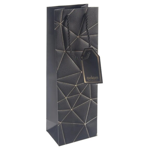 Taška papír dárková na víno mřížka 12x9x36 cm černá