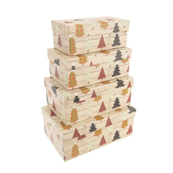 Krabice dárková vánoční papír STROMEK sada 4 ks S