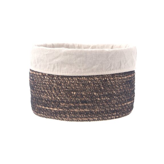 Košík vodní hyacint+textil pr. 22 cm, v. 14 cm smetanová