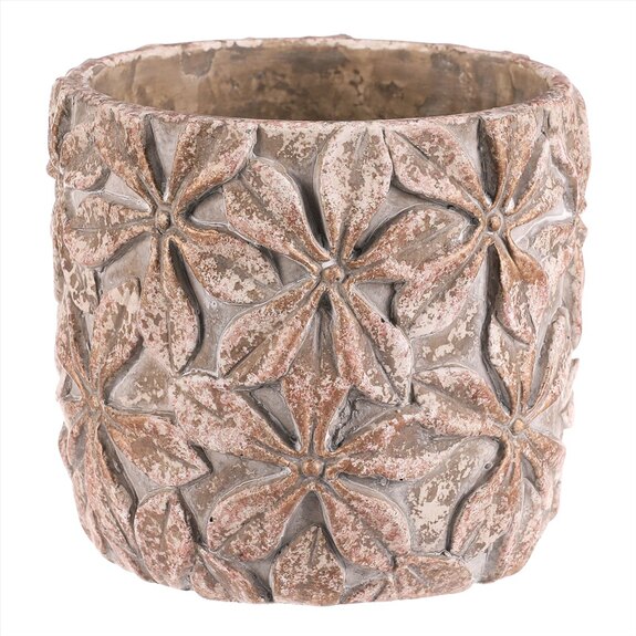 Obal na květiny - velký kulatý, vzor květin, beton